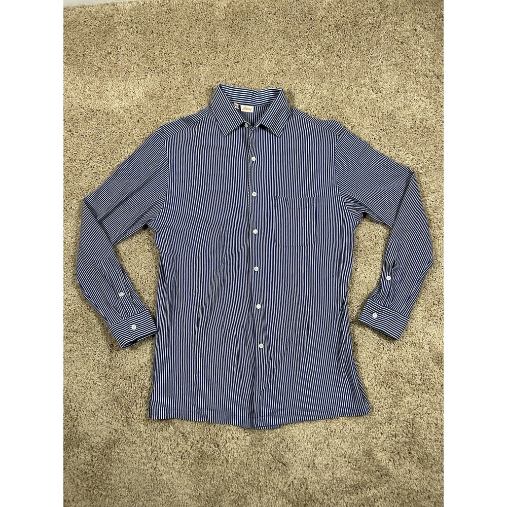 Brioni Shirt Mens XL Blue White Stripe Dress Long Sleeve Cotton Italy Preppy